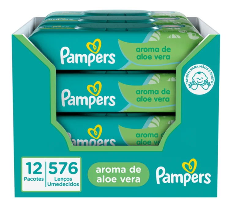 Kit de Lenços Umedecidos Pampers Aloe Vera com 576 Unidades