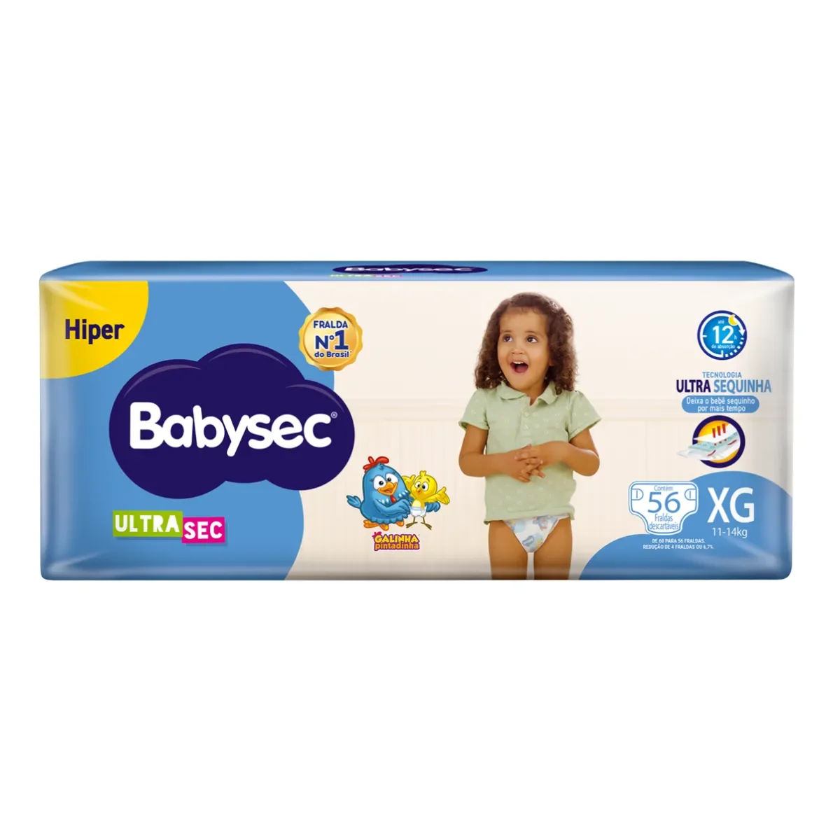 Fralda Babysec UltraSec Galinha Pintadinha Hiper XG 56 Unidades